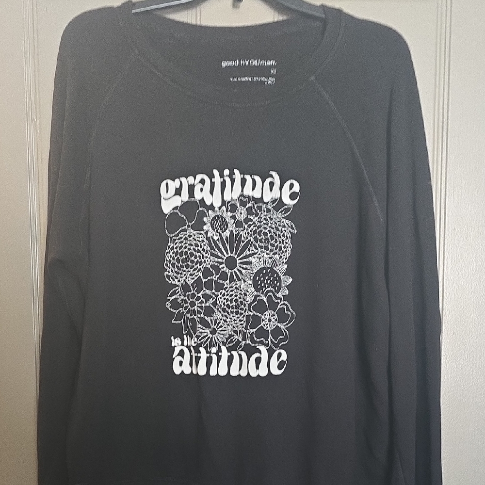 good hYOUman Black Sweatshirt with White Floral Graphic
